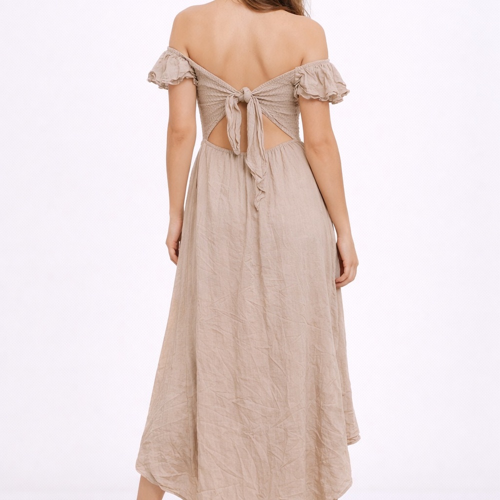 Off-Shoulder High-Low Dress | Women’s Large | Open Tie Back | Built-In Shorts - Picture 2 of 2